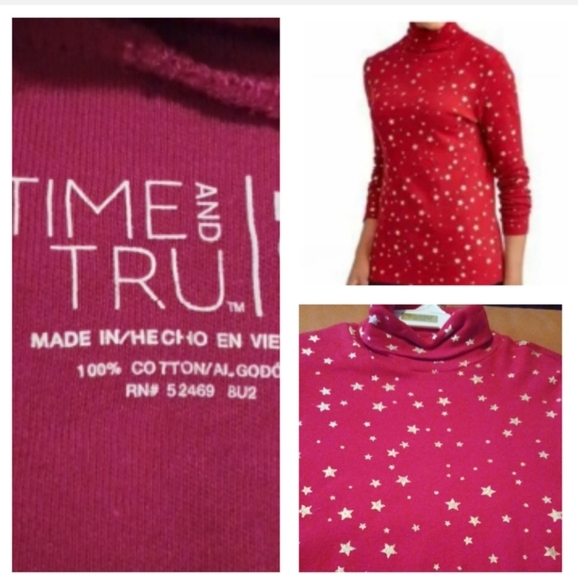 💙🌺Time and Tru Red and Gold Long Sleeve Tee - Picture 1 of 6